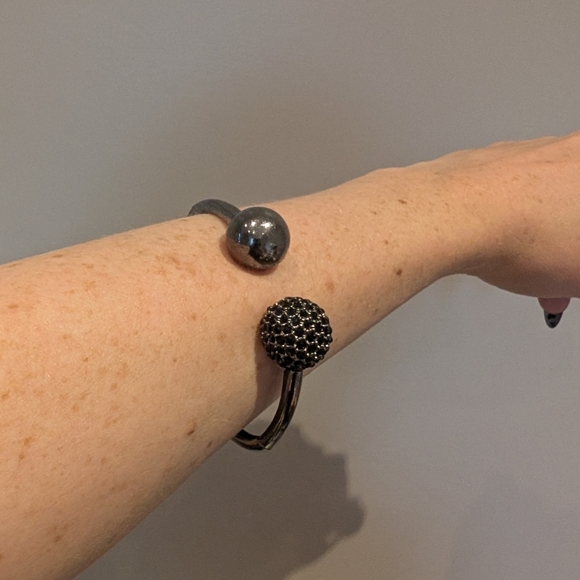 Silver and Black Open Cuff Bracelet - Picture 7 of 7